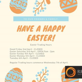 Happy Easter to all of our amazing clients. Below are our opening hours, we are open Easter Saturday if you need us. 
Also we are having a clearance of some Ultraceuticals products while stocks last, please see the image for details